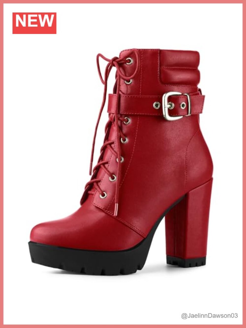 Faux Leather Platform Ankle Boots Lace Up Block Heel Combat Booties